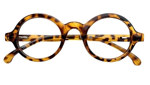 Image of I-Sential Clear Lens Round Fake Glasses Tortoise Brown Frame Spring Hinges Retro Specs Mens Womens Unisex Adult & Case