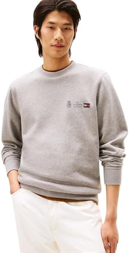 Image of Tommy Hilfiger Men’s Round Neck Small Crest Outline Sweatshirt, Grey (Medium Grey Heather), S