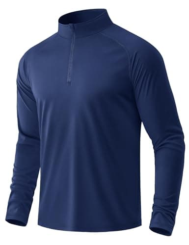 Image of MAGCOMSEN Mens Long Sleeve T Shirt 1/4 Zip Running Gym Sports Tops Sun Protection UPF 50+ Rash Guard Summer Breathable Shirts,Navy,XL