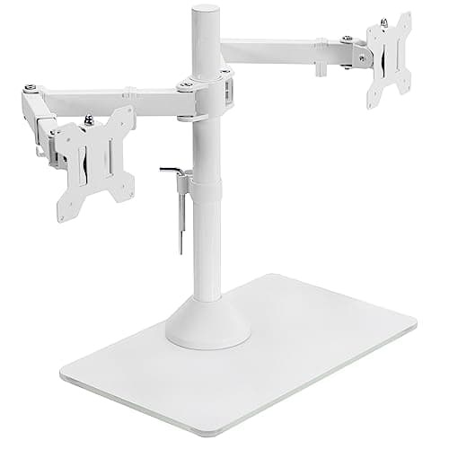 Image of VIVO Freestanding Dual Monitor Stand with Sleek Glass Base and Adjustable Arms, Mounts 2 Screens up to 32 inch and 22 lbs Each, White, STAND-V002FGW