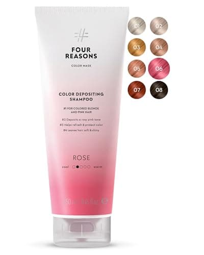 Image of FOUR REASONS Hair Color Shampoo, Rose Pink (8 Colors) - Hair Toner & Color Depositing Shampoo, Hair Color Shampoo for Women - Semi-Permanent Pink Hair Dye, Sulfate Free, Vegan – 250ml