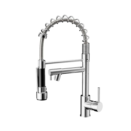 Image of Cobbe Kitchen Tap, Spring Kitchen Sink Mixer Taps with Two Spouts, High Arc Swivel 360 with Pull Out Sprayer, Commercial Faucet Single Handle Lever, UK Standard, Chrome