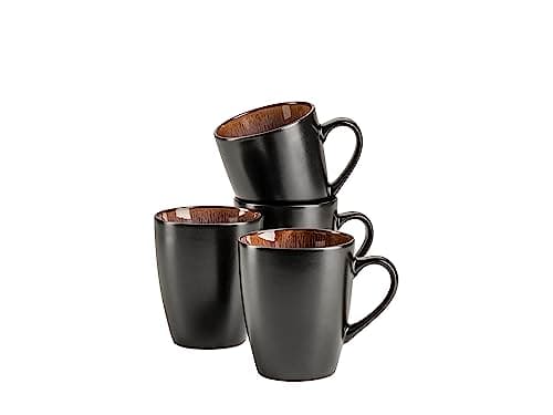 Image of MÄSER Teona Series 935133 Coffee Mugs Set of 4 with Green/Brown Reactive Glaze, 4 Large Ceramic Coffee Cups in Modern, Subtle Coupe Shape, Stoneware, 340
