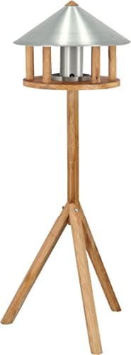 Image of Esschert Design Round Oak Bird Table With Zinc Roof