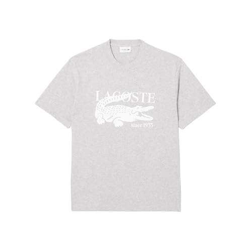 Image of Lacoste Mens Crew Neck Short Sleeve Classic Fit Branding T-Shirt, Silver Chine, XL