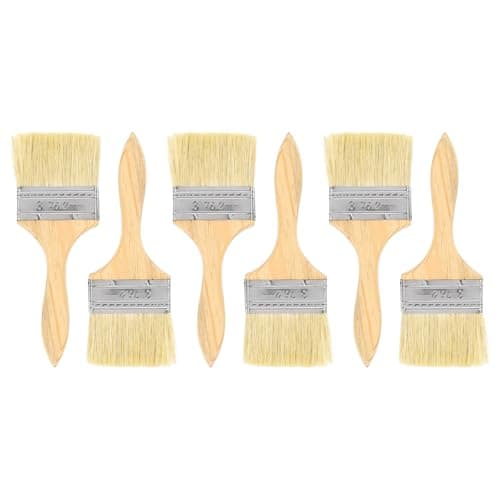 Image of sourcing map 6pcs Chip Paint Brush 3" Flat Painting Brushes Synthetic Bristle Paint Brushes with Wooden Handle for DIY Art Painting Furniture Cabinet Fences Deck Wall Door Trim