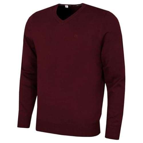 Image of Calvin Klein Mens V-Neck Soft Cotton Sweater - Port - L