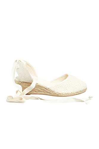 Image of Yours - Crochet Lace Up Espadrille Wedges in Wide E Fit & Extra Wide Eee Fit - Women's White