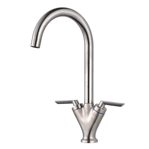 Image of Brushed Nickel Kitchen Tap Dual Lever Hapilife Vintage Kitchen Mixer Taps 1 Hole with 360 Swivel Spout Monobloc Sink Taps Mixer Faucet Brushed Steel