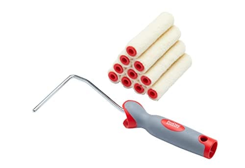 Image of ProDec 11 piece 4 inch Gloss Pile Mohair Mini Paint Rollers and Frame for a smooth Finish with Gloss and Satin Paint, Varnish and Woodstain on Skirting Boards, Window Sills, Doors, Cabinets, Metal, 4"
