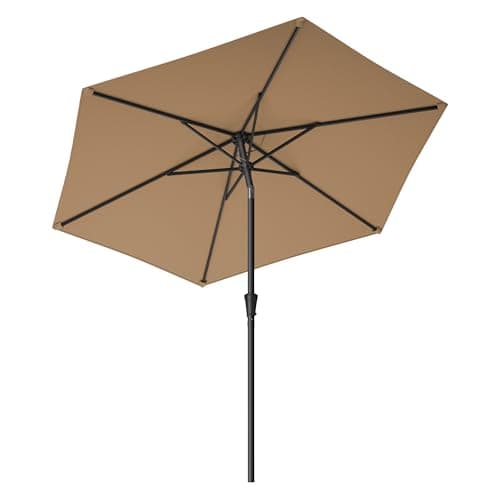 Image of SONGMICS 2.7 m Garden Parasol Umbrella, UPF 50+, Sun Shade, 30° Tilt in 2 Directions, Crank Handle for Opening and Closing, for Outdoor Gardens Pool Balcony Patio, Base Not Included, Taupe GPU27BR