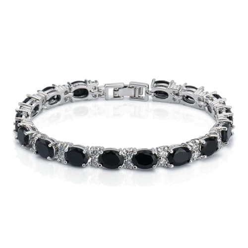 Image of Deyanse Tennis Bracelet for Women, 18K White Gold Plated Bangles with Black Oval & White Round 5A Cubic Zirconia, Hypoallergenic 7 Inch Birthstone Bracelet, Fashion Women's Bracelets with Gift Box