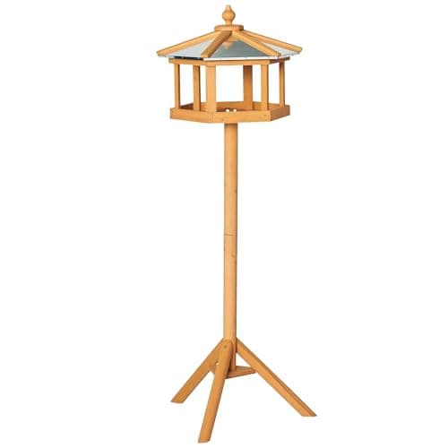 Image of PawHut Deluxe Bird Stand Feeder Table Feeding Station Wooden Garden Wood Coop Parrot Stand 113cm High New