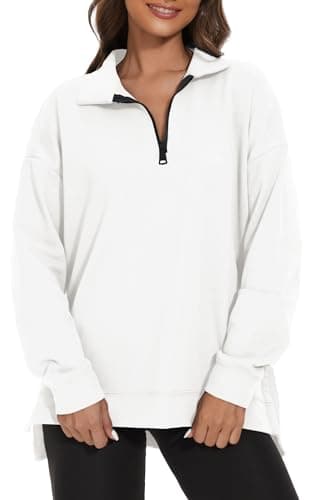 Image of APEIYU Women's Long Sleeve Sweatshirts Quarter Zip Pullover Loose Sweatshirt Casual Tops Oversized Blouse Shirts White XXL