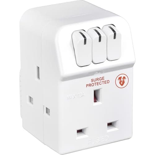 Image of Masterplug Three Socket Surge Protected Adaptor with Individual Switches