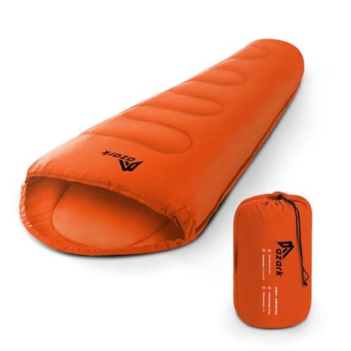 Image of azark Premium Sleeping Bag, 350GSM, Lightweight and Waterproof, 4 Seasons of Camping, Hiking and Outdoors, Sleeping bag for Adults & Kids (Orange)