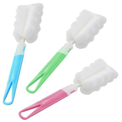 Image of 3 PCS Sponge Bottle Brushes, Soft Sponge Foam Bottle Brush Dishwashing Foam Cleaning Brushes Long Sponge Bottle Cleaning Brushes for Cups Mugs Kettles Wine Glasses and Baby Bottles