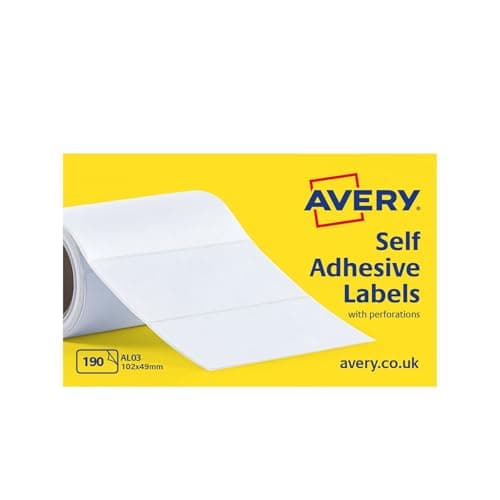 Image of Avery Multipurpose Roll Labels, 102 x 49 mm, Blank White Stickers, 190 Labels per Roll (AL03)
