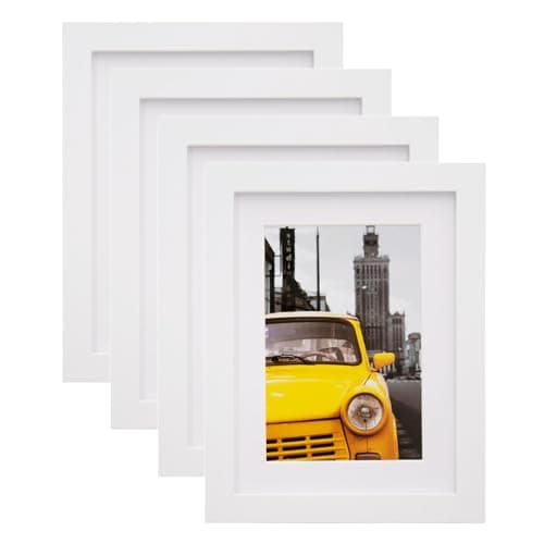 Image of EGOFINE 8x6 Photo Frames Set of 4 - Wooden Frames Matted for 4x6,Solid Wood Picture Frames for Table Top and Wall Mounting,White