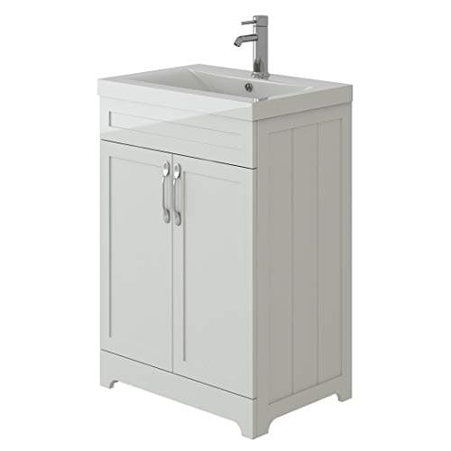 Image of VeeBath Carlton Traditional Victorian Style High Gloss White Vanity Basin Cabinet Furniture Unit & Basin - 600mm