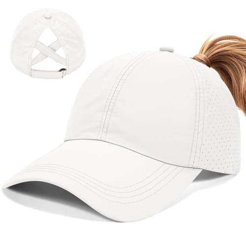 Image of Voqeen Womens Baseball Cap Ponytail Quick Drying Ladies Sun Caps Outdoor Summer Hat with Pony Tail Hole High Bun Adjustable Ponycap Sports Unisex White