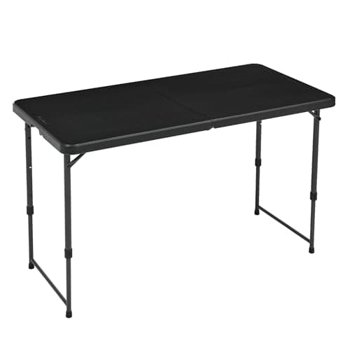 Image of Amazon Basics 4-Foot Folding Table with Adjustable Height, Lightweight Portable Folding Tables for Indoor & Outdoor, Auto-Locking Legs, Carrying Handle, 121.4 x 60.7 x 86.1 cm, Black