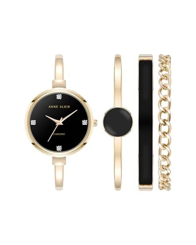 Image of Anne Klein Women's Lab Grown Diamond Accented Bangle Watch and Bracelet Set, AK/5142