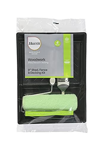 Image of Harris Seriously Good Exterior Woodwork Shed Fence Decking Roller and Brush Kit, 9"