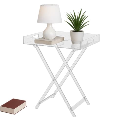Image of Coolcapis Acrylic Folding Table Acrylic Folding Tray Table Clear Small TV Stand for Living Room Bedroom Office Study – Modern Butler Side Table TV Tray with Handles (Single-tier)