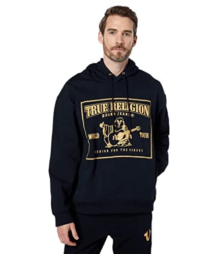 Image of True Religion Men's Relaxed Side Welt Pullover Sweatshirt, Jet Black, XL