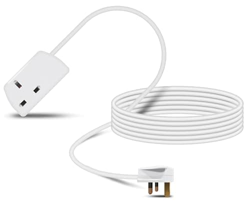 Image of Eagle Single Gang Mains Power 13A Extension Socket to 13A UK Plug Lead Cable, British Standards BS1363 5m White