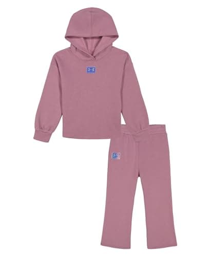 Image of Under Armour Baby Girls' Set, Bottoms & Hoodie, Lightweight & Relaxed Fit Clothing Set (Pack of 2), Pink Elixir Flare Trousers, 18 Months