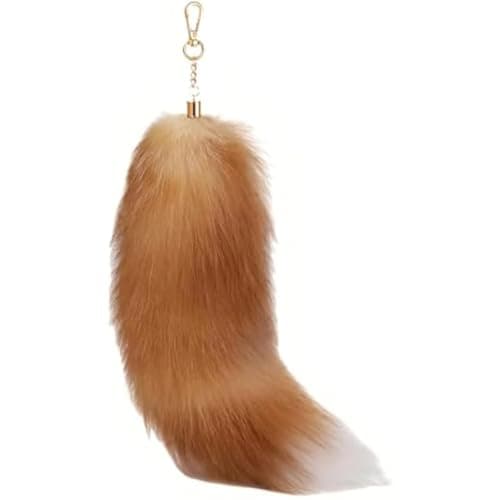 Image of Therian Tail Cute Fox Tail Keychain Fur Pendant Key-Chain Bags Charm Keys-Holder Decorative Therian Tails Long Keychain for Women Girl Tails Keyring for Handbag Backpack Halloween Role-Playing (Gold)