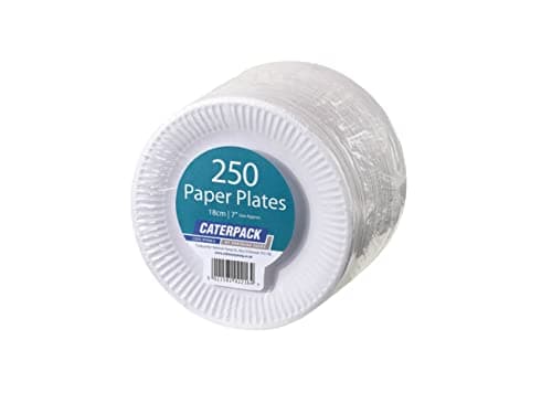 Image of Caterpack 250 Pack White Disposable Paper Plates 18cm (7 inch), Ideal for Parties, BBQs, Buffets & Catering Events