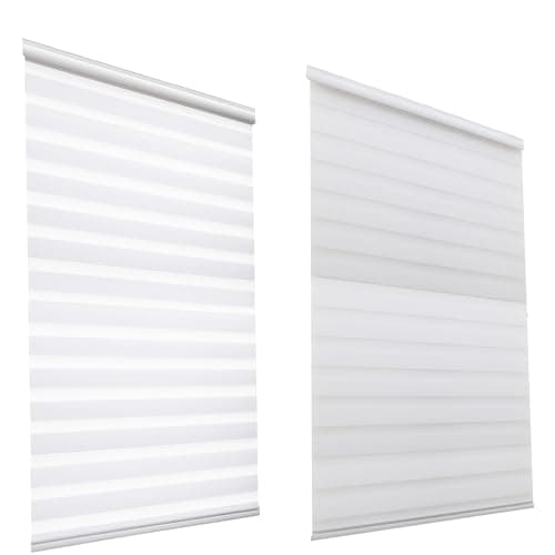 Image of HSYLYM Day and Night Exquisite Office Shades Double Fabric Dust Proof Blackout Zebra Window Roller Blinds (Width 120cm x Length 150cm,White)