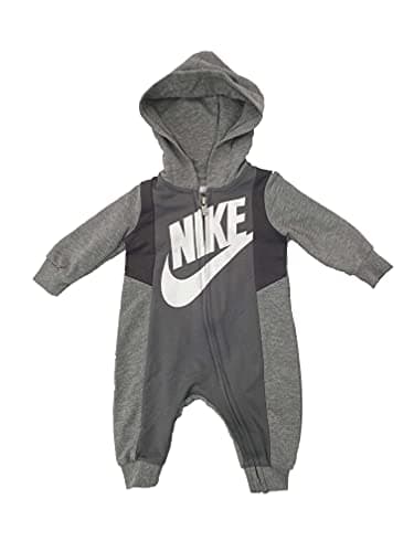 Image of Nike Baby Boy Full Zip Long Sleeve Hooded Coverall, Heather Grey(66i153-geh)/White, 3 Months