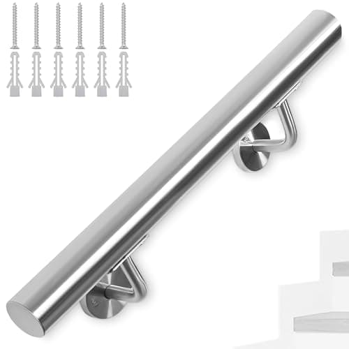 Image of FREEAMG 50CM Stainless Steel Handrails for Stairs, Safety Wall Mounted Hand Rails with Brackets, Banister Rail Support Kit for Outdoor/Indoor Stairs, Loft, Porch, Garage & Deck Hand Rail (Silver)