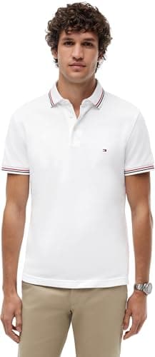 Image of Tommy Hilfiger Men Tipped Slim FIT Polo MW0MW37346 S/S Polo, White, XL