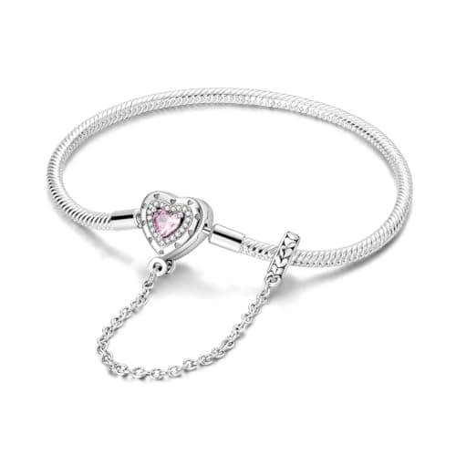 Image of MULA 925 Sterling Silver Snake Chain Charm Bracelet Butterfly Heart Clover with 5A Cubic Zirconia for Women Bracelets for Her