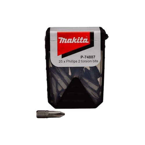 Image of Makita P-74887 Phillips 2 Torsion Screwdriver Bits - Black/Grey (Box of 25)