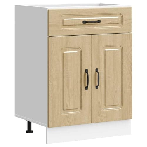 Image of vidaXL - Engineered Wood Kitchen Base Cabinet, Sonoma Oak, 60x46x81.5 cm, Modern Storage Solution with Adjustable Feet