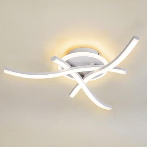 Image of MELAYR 21W LED Ceiling Lights, Curved Design Ceiling Lighting, 3000K/4500K/6500K with Memory, 4 Built-in LED Boards, 2100LM Light Fixtures for Living Room Bedroom Office Kitchen Hallway,White