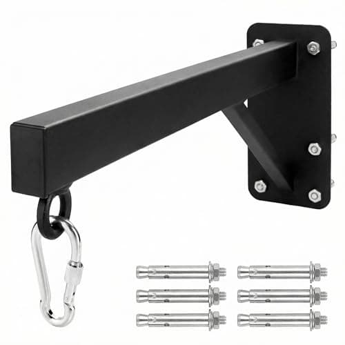 Image of QWORK® Heavy Duty Punch Bag Wall Mount Bracket Boxing Bag Hanger with Clip Hook and Wall Plugs (23.5 Inch Black)