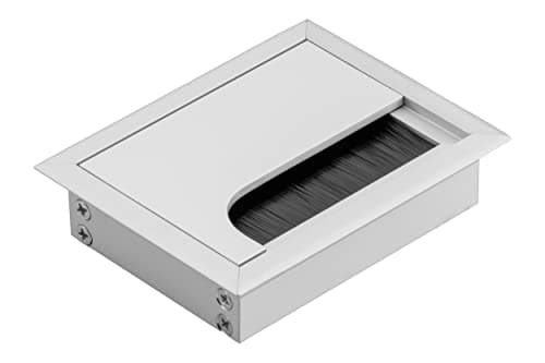 Image of GTV - Merida cable grommet - cable grommet with opening lid - rectangular cable organisation for furniture cable passage/for installation in the worktop / 80x100mm / silver