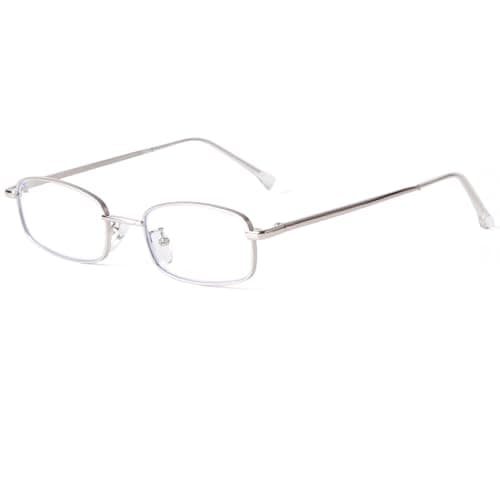 Image of Laurinny Rectangle Blue Light Blocking Glasses for Women Men Narrow Clear Lens Metal Frame Eyeglasses Computer Glasses(Silver)