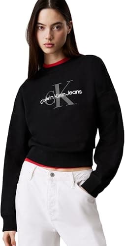 Image of Calvin Klein Women’s Round Neck Monologo French Terry Sweatshirt, Black (Black), M