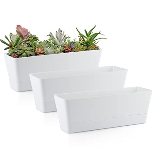 Image of Skelang 3 Pcs Small Rectangle Plant Pot, Succulent Planter Box with Drainage Holes, Planter Trough for Coffee Table, Dining Table, Outdoor Table, Windowsill (White)