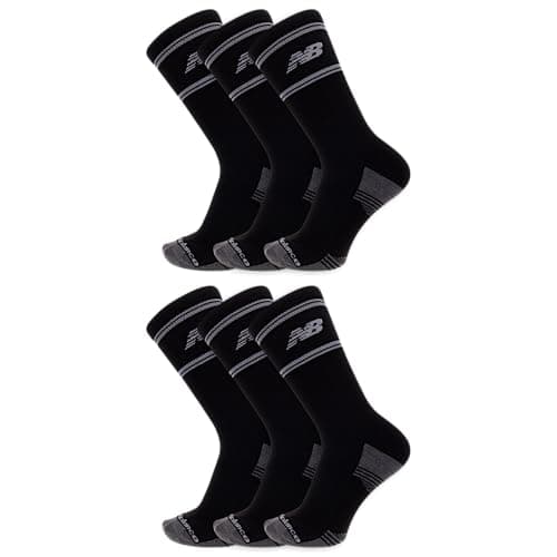 Image of New Balance Performance Cushioned Crew Socks-6 & 12 Moisture Wicking, Black (6 Pairs), Large