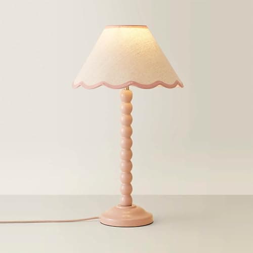 Image of ValueLights | Rose Pink Bobbin Stem Table Lamp with Pink Trim Scallop Shade | Home Décor, Bedside & Desk Lamp