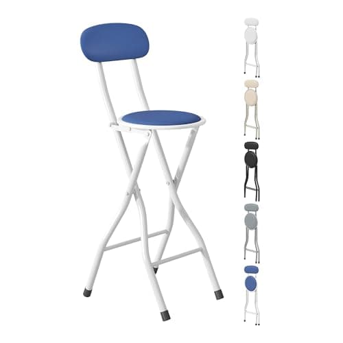 Image of mcc direct Folding Bar Stool Set of 1, Breakfast Barstool Kitchen Restaurant Seating, Faux Leather Foldable Chair with Metal Frame, Padded High Chair(Blue)